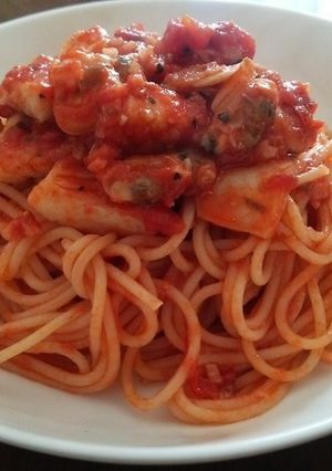 シーフードミックスでトマトと魚介のパスタ-レシピのメイン写真