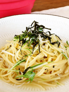 レンジで!しらすと水菜の和風スープパスタ-レシピのメイン写真