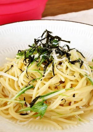 レンジで！しらすと水菜の和風スープパスタ-レシピのメイン写真