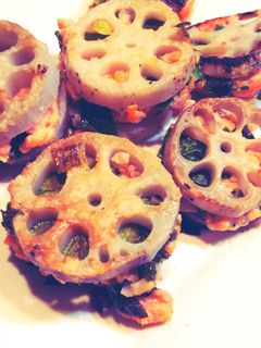 鮭とニラのれんこんはさみ焼き-レシピのメイン写真