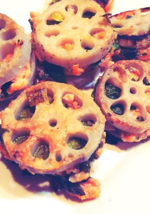 鮭とニラのれんこんはさみ焼き-レシピのメイン写真