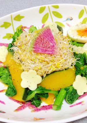 アルファルファと菜の花のサラダ♡温玉のせ-レシピのメイン写真