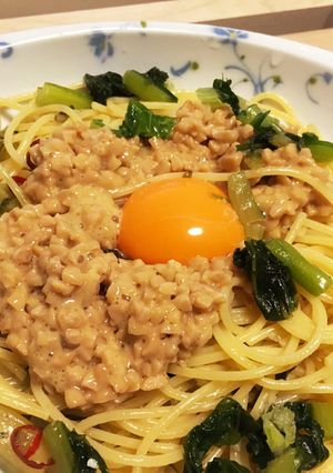 納豆と野沢菜のパスタ-レシピのメイン写真