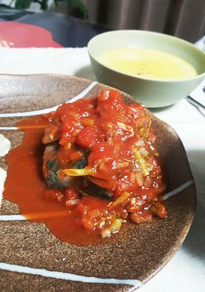 鯖と菜の花のトマトソース煮　-レシピのメイン写真