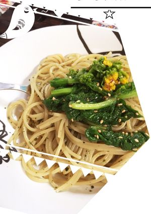最高に美味♡パクチーパスタ菜の花添え-レシピのメイン写真