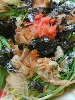 明太子と水菜の梅肉和えパスタ-レシピのメイン写真