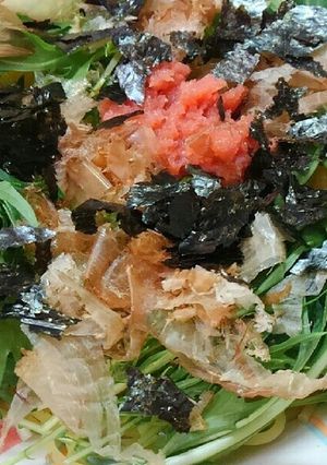 明太子と水菜の梅肉和えパスタ-レシピのメイン写真