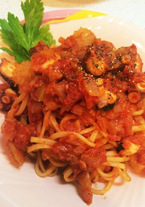 旨味が絡む!蛸とセロリのトマトパスタ-レシピのメイン写真
