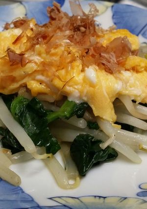 もやしとほうれん草ののっけたまご-レシピのメイン写真