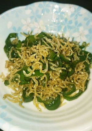 ﾋﾟｰﾏﾝとじゃこの佃煮？(*´∀`)-レシピのメイン写真