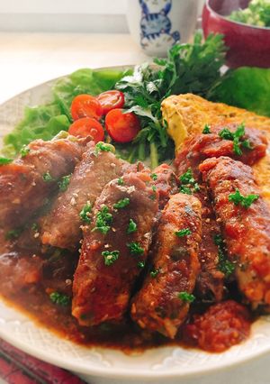さやいんげん肉巻きチャービルトマト煮込み-レシピのメイン写真