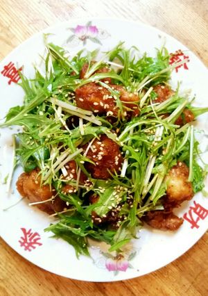 唐揚げと水菜の甘辛和え-レシピのメイン写真