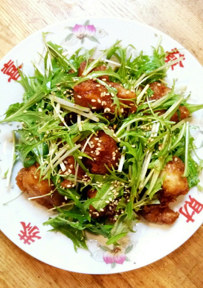 唐揚げと水菜の甘辛和え-レシピのメイン写真