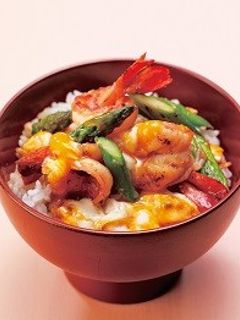 海老とアスパラガスのだしバター丼-レシピのメイン写真