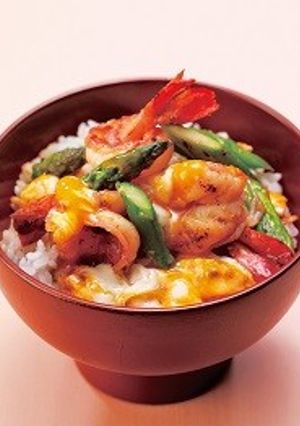 海老とアスパラガスのだしバター丼-レシピのメイン写真