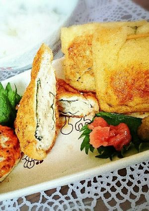 油揚げの鶏肉詰め(梅肉と柚子胡椒添)-レシピのメイン写真