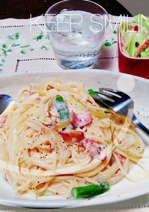 アスパラと玉ねぎの簡単クリームパスタ-レシピのメイン写真