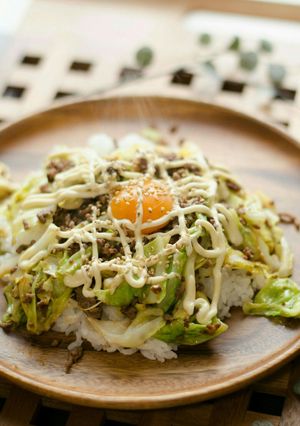 mキャベツとひき肉のオイマヨ丼-レシピのメイン写真
