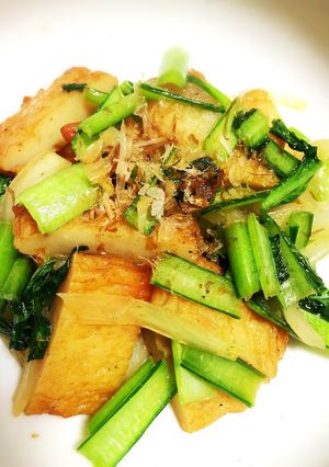 小松菜と野菜天の簡単炒めーつまみにグー！-レシピのメイン写真
