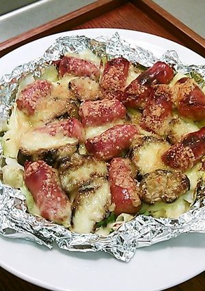 春キャベツ・ナスとウィンナーチーズ焼き-レシピのメイン写真
