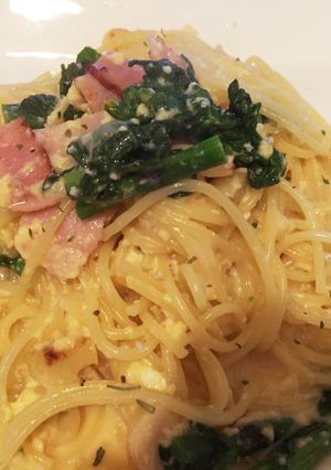生クリームなし!菜の花カラボナーラ-レシピのメイン写真