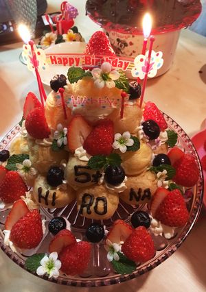 誕生日ケーキ 市販 プチシュークリーム-レシピのメイン写真