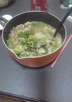 菜の花とひき肉の塩こしょう卵スープ-レシピのメイン写真
