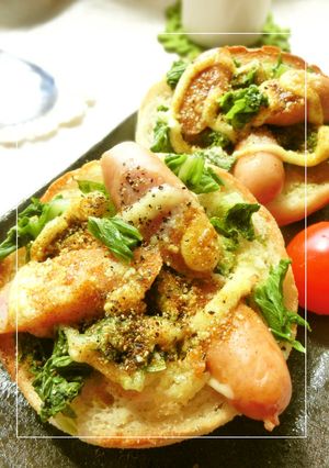 セロリ葉×ウィンナーのスパイシートースト-レシピのメイン写真