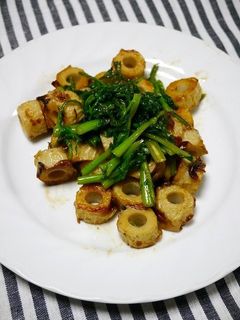 簡単!春菊と焼きちくわのこがし醬油炒め-レシピのメイン写真