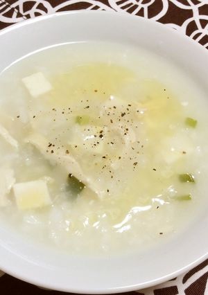 茹で鶏と豆腐の中華粥by茹で鶏のスープ-レシピのメイン写真