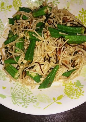 オクラとえのきのおかか塩昆布和え-レシピのメイン写真
