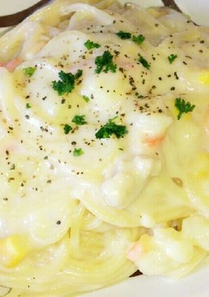 残ったｼﾁｭｰで☆クリームパスタ-レシピのメイン写真