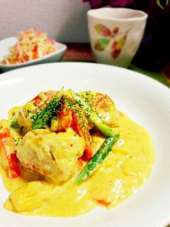 春野菜とミートボールのミルクカレー煮-レシピのメイン写真