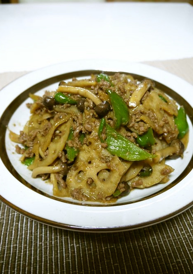蓮根とピーマンの香味挽き肉炒め♪-レシピのメイン写真