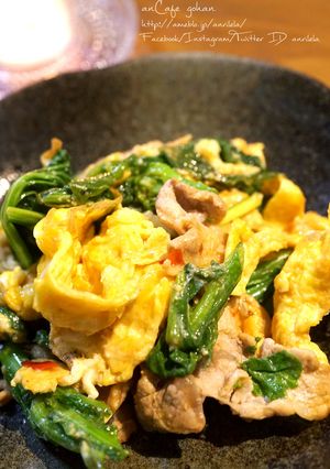 超簡単！菜の花と豚肉のウマウマ中華卵炒め-レシピのメイン写真