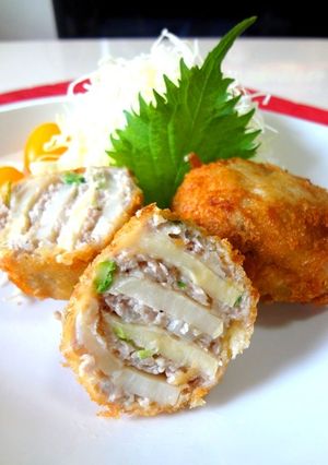 菜の花入り筍のミルフィーユメンチカツ-レシピのメイン写真
