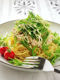 めんつゆで作る水菜のツナおろしスパゲティ-レシピのメイン写真