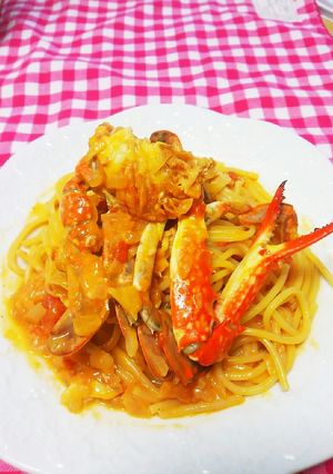 簡単!節約!渡り蟹のトマトクリームパスタ-レシピのメイン写真