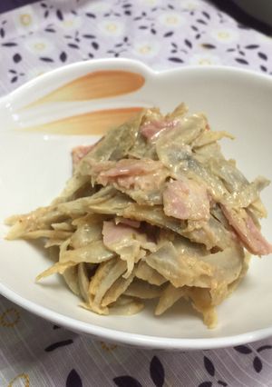 ごぼうとベーコンのマヨ炒めゴマ柚子胡椒味-レシピのメイン写真