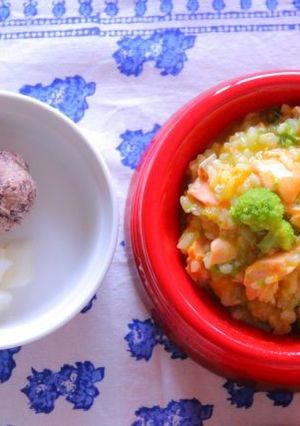 *いぬごはん*　鮭ごはん＆小豆茶巾しぼり-レシピのメイン写真