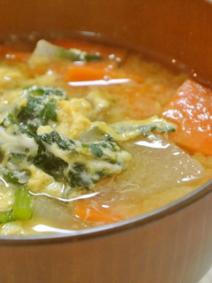 ベジ♪春菊と根菜の味噌汁-レシピのメイン写真