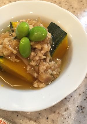 かぼちゃの煮物にそぼろをのせたやつ。-レシピのメイン写真