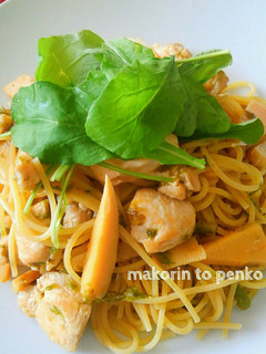 鶏胸肉とたけのこ・ふきのとうの春パスタ-レシピのメイン写真