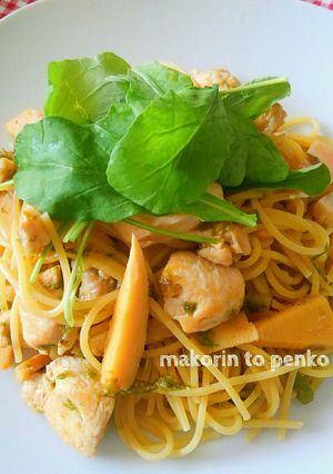 鶏胸肉とたけのこ・ふきのとうの春パスタ-レシピのメイン写真