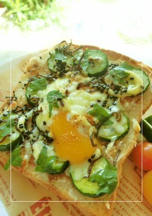 温泉卵×胡瓜の和トースト-レシピのメイン写真