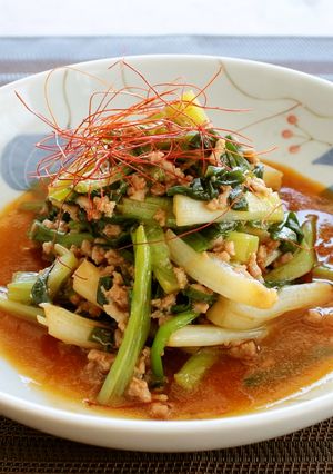 レンジで旬を味わう！ワケギの肉味噌炒め-レシピのメイン写真