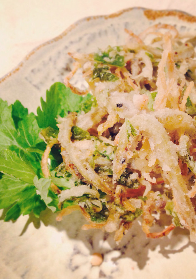 いかなごと牛蒡、セロリの葉っぱのかき揚げ-レシピのメイン写真