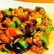 茄子と鶏肉と小松菜の【味噌と醤油炒め】