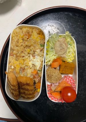 レンジ簡単中華風梅カルボ味炒飯弁当-レシピのメイン写真