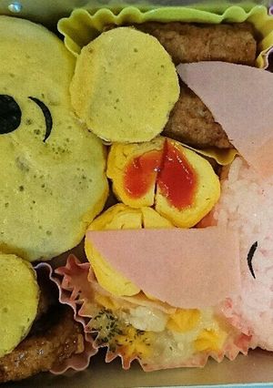 ツムツム風プーさんとピグレット弁当-レシピのメイン写真